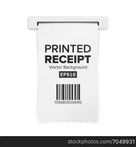 Printed Receipt Vector. Sales Shopping Realistic Paper Bill ATM Mockup. Paper Check Or Financial Check Isolated On White. Printed Receipt Vector. Sales Shopping Realistic Paper Bill ATM Mockup. Paper Check Or Financial Check Isolated