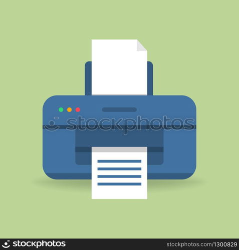 Printer and scanner in flat design with blank paper and shadow. Vector EPS 10