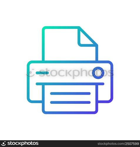 Printer gradient linear vector icon. Office equipment. Device for work purposes. Printing information on paper. Thin line color symbol. Modern style pictogram. Vector isolated outline drawing. Printer gradient linear vector icon