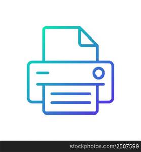 Printer gradient linear vector icon. Office equipment. Device for work purposes. Printing information on paper. Thin line color symbol. Modern style pictogram. Vector isolated outline drawing. Printer gradient linear vector icon