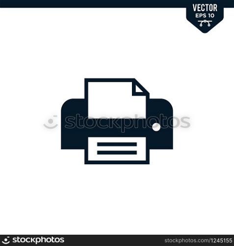 Printer icon collection in glyph style, solid color vector