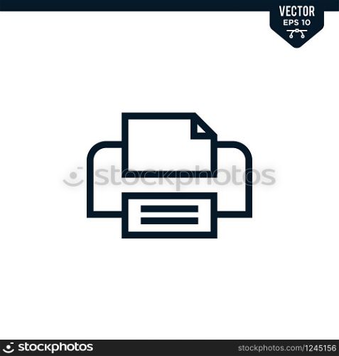 Printer icon collection in outlined or line art style, editable stroke vector