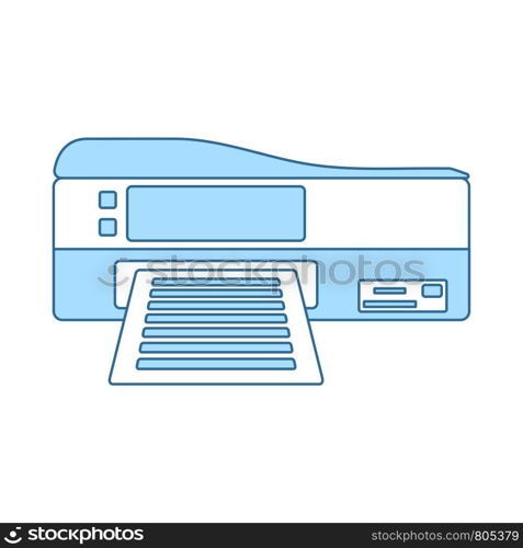 Printer Icon. Thin Line With Blue Fill Design. Vector Illustration.