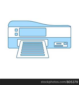 Printer Icon. Thin Line With Blue Fill Design. Vector Illustration.