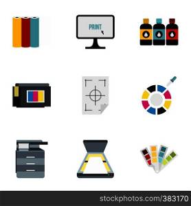 Printer icons set. Flat illustration of 9 printer vector icons for web. Printer icons set, flat style