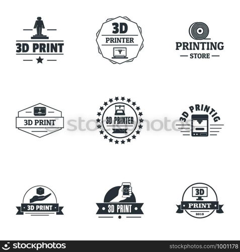 Printer of the future logo set. Simple set of 9 printer of the future vector logo for web isolated on white background. Printer of the future logo set, simple style