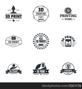 Printer of the future logo set. Simple set of 9 printer of the future vector logo for web isolated on white background. Printer of the future logo set, simple style