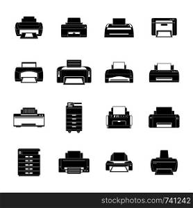 Printer office copy document icons set. Simple illustration of 16 printer office copy document vector icons for web. Printer office copy document icons set simple style