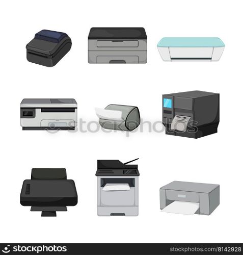printer paper set cartoon. office computer, document scanner, digital machine printer paper vector illustration. printer paper set cartoon vector illustration