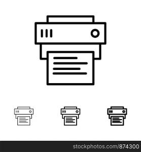 Printer, Print, Printing, Education Bold and thin black line icon set