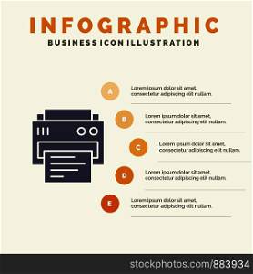 Printer, Print, Printing, Education Infographics Presentation Template. 5 Steps Presentation