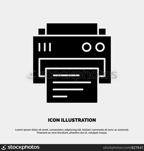 Printer, Print, Printing, Education Solid Black Glyph Icon