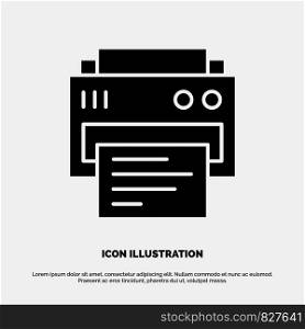 Printer, Print, Printing, Education Solid Black Glyph Icon