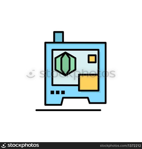 Printer, Printing, 3d, Scanner Flat Color Icon. Vector icon banner Template