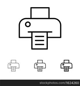 Printer, Printing, Print Bold and thin black line icon set