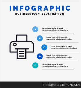 Printer, Printing, Print Line icon with 5 steps presentation infographics Background
