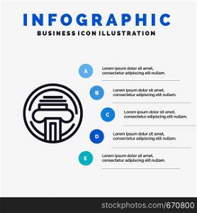 Printer, Type, Typewriter, Writer Line icon with 5 steps presentation infographics Background