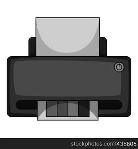 Printer with CMYK colored paper icon in monochrome style isolated on white background vector illustration. Printer with CMYK colored paper icon monochrome