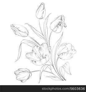 PrintHand drawn tulips for card design. Vector illustration.