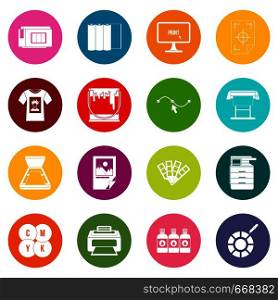 Printing icons many colors set isolated on white for digital marketing. Printing icons many colors set
