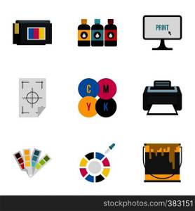 Printing icons set. Flat illustration of 9 printing vector icons for web. Printing icons set, flat style