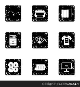 Printing icons set. Grunge illustration of 9 printing vector icons for web. Printing icons set, grunge style