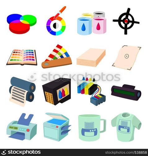 Printing icons set in cartoon style on a white background. Printing icons set in cartoon style