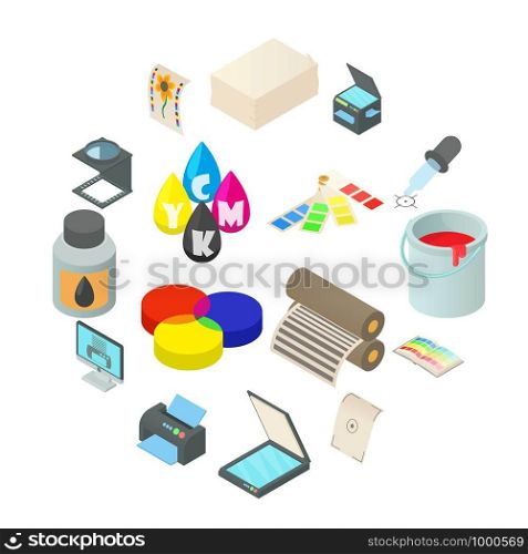 Printing icons set in cartoon style. Printing service set collection vector illustration. Printing icons set, simple style