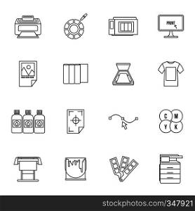 Printing icons set in thin line style for any design. Printing icons set, thin line style