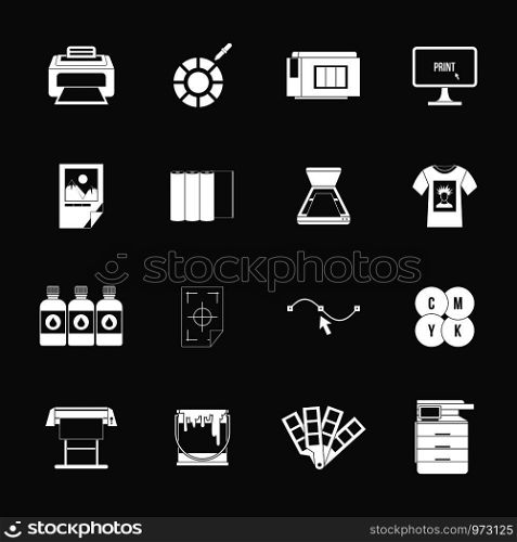 Printing icons set vector white isolated on grey background . Printing icons set grey vector
