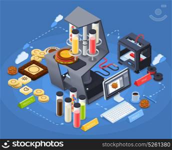 Printing Isometric Concept. Printing isometric concept with color technology and innovation symbols vector illustration