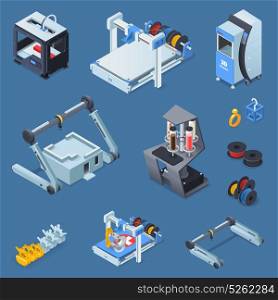 Printing Isometric Set . Printing isometric set with equipment on blue background isolated vector illustration