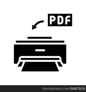 printing pdf file glyph icon vector. printing pdf file sign. isolated contour symbol black illustration. printing pdf file glyph icon vector illustration
