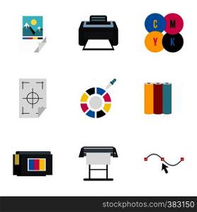 Printing services icons set. Flat illustration of 9 printing services vector icons for web. Printing services icons set, flat style