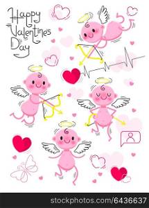 PrintSet Wedding and Valentines Day design elements. Little cute cupids isolated on white background. Vector illustration.. PrintSet Wedding and Valentines Day design elements. Little cute cupids isolated on white background. Vector illustration