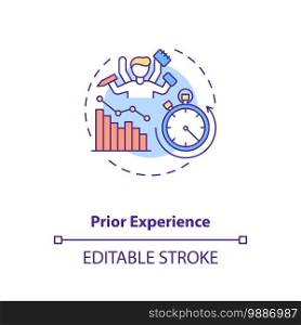 Prior experience concept icon. Human factor in ergonomics idea thin line illustration. Performance optimization. Handling multiple tasks. Vector isolated outline RGB color drawing. Editable stroke. Prior experience concept icon