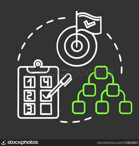 Priorities chalk RGB color concept icon. Productive timetable. Self-building and development. Taking on opportunities. Goal setting idea. Vector isolated chalkboard illustration on black background