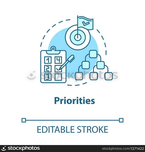 Priorities concept icon. Self-building and development. Taking on opportunities. Goal setting idea thin line illustration. Vector isolated outline RGB color drawing. Editable stroke