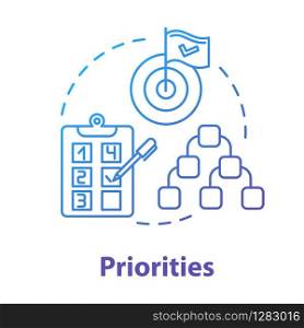 Priorities concept icon. Urgent project. Self-building and development. Taking on opportunities. Goal setting idea thin line illustration. Vector isolated outline RGB color drawing. Editable stroke