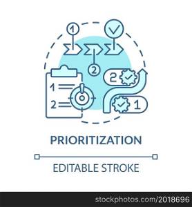 Prioritization blue concept icon. Online entrepreneur skill abstract idea thin line illustration. Delivering maximum business value. Vector isolated outline color drawing. Editable stroke. Prioritization blue concept icon