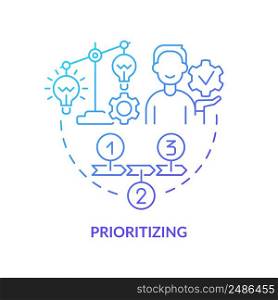 Prioritizing blue gradient concept icon. Innovation management step abstract idea thin line illustration. Categorizing idea potentials. Isolated outline drawing. Myriad Pro-Bold font used. Prioritizing blue gradient concept icon
