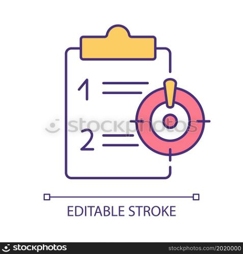 Prioritizing tasks RGB color icon. Managing multiple projects. Task management. Making list of responsibilities. Isolated vector illustration. Simple filled line drawing. Editable stroke. Prioritizing tasks RGB color icon