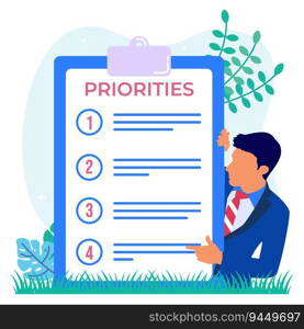 Priority concept vector illustration. An important agenda for doing Planning and work management to increase your efficiency. Checklist with priority objectives and urgency selection process