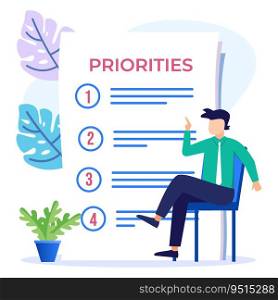 Priority concept vector illustration. An important agenda for doing Planning and work management to increase your efficiency. Checklist with priority objectives and urgency selection process