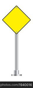Priority road sign. Blank yellow rhombus board isolated on white background. Priority road sign. Blank yellow rhombus board