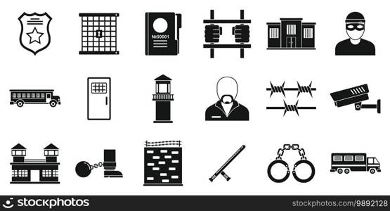 Prison arrest icons set. Simple set of prison arrest vector icons for web design on white background. Prison arrest icons set, simple style