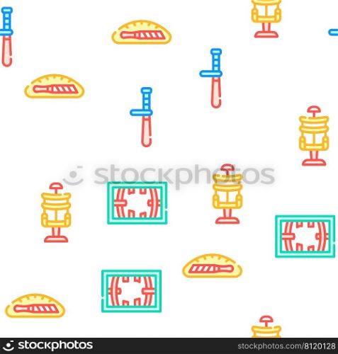 Prison Building And Accessory Vector Seamless Pattern Color Line Illustration. Prison Building And Accessory Icons Set Vector