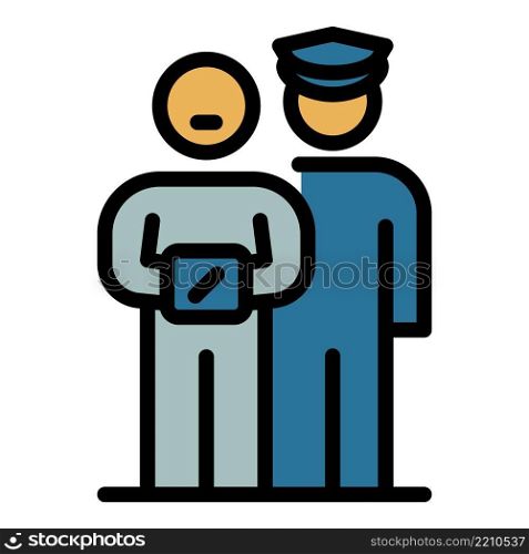 Prison man with guard icon. Outline prison man with guard vector icon color flat isolated. Prison man with guard icon color outline vector