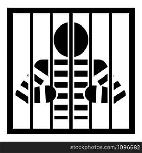 Prisoner behind bars holds rods with his hands Angry man watch through lattice in jail Incarceration concept icon black color vector illustration flat style simple image. Prisoner behind bars holds rods with his hands Angry man watch through lattice in jail Incarceration concept icon black color vector illustration flat style image