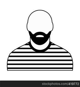 Prisoner black icon. Thief in striped clothes avatar isolated on white background. Prisoner black icon